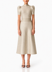 Elliatt Lorna Puff Sleeve Midi Dress - Ivory/Gold Size S