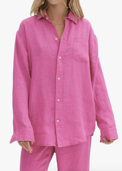 Desmond & Dempsey - CERISE Lounge Shirt in Linen - Size S