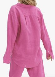 Desmond & Dempsey - CERISE Lounge Shirt in Linen - Size S