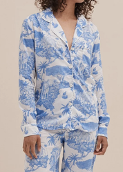 Desmond & Dempsey - LOXODONTA Blue Long Sleeve Pyjama Shirt - Size XL