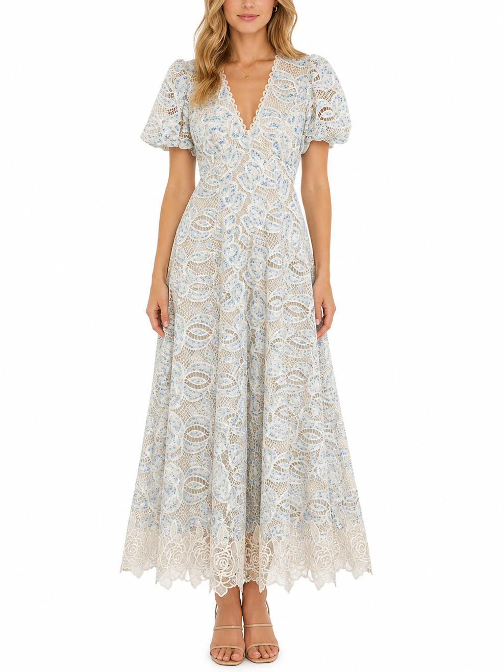 Elliatt Megan A Line Midi Dress - Blue Multi Size S/UK8