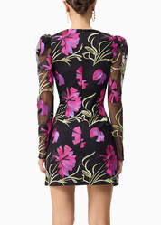 Elliatt Amaya Long Sleeve Mini Dress - Black & Pink Floral Size S