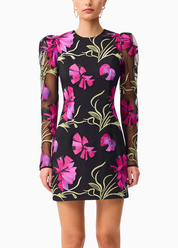 Elliatt Amaya Long Sleeve Mini Dress - Black & Pink Floral Size S