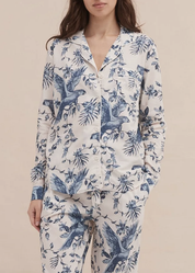 Desmond & Dempsey - BROMLEY PARROT Blue/White Pyjama Shirt - Size XS