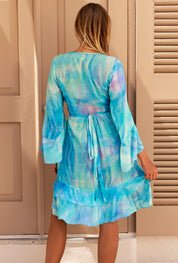 Turquoise Wave Mini Riviera Wrap Dress