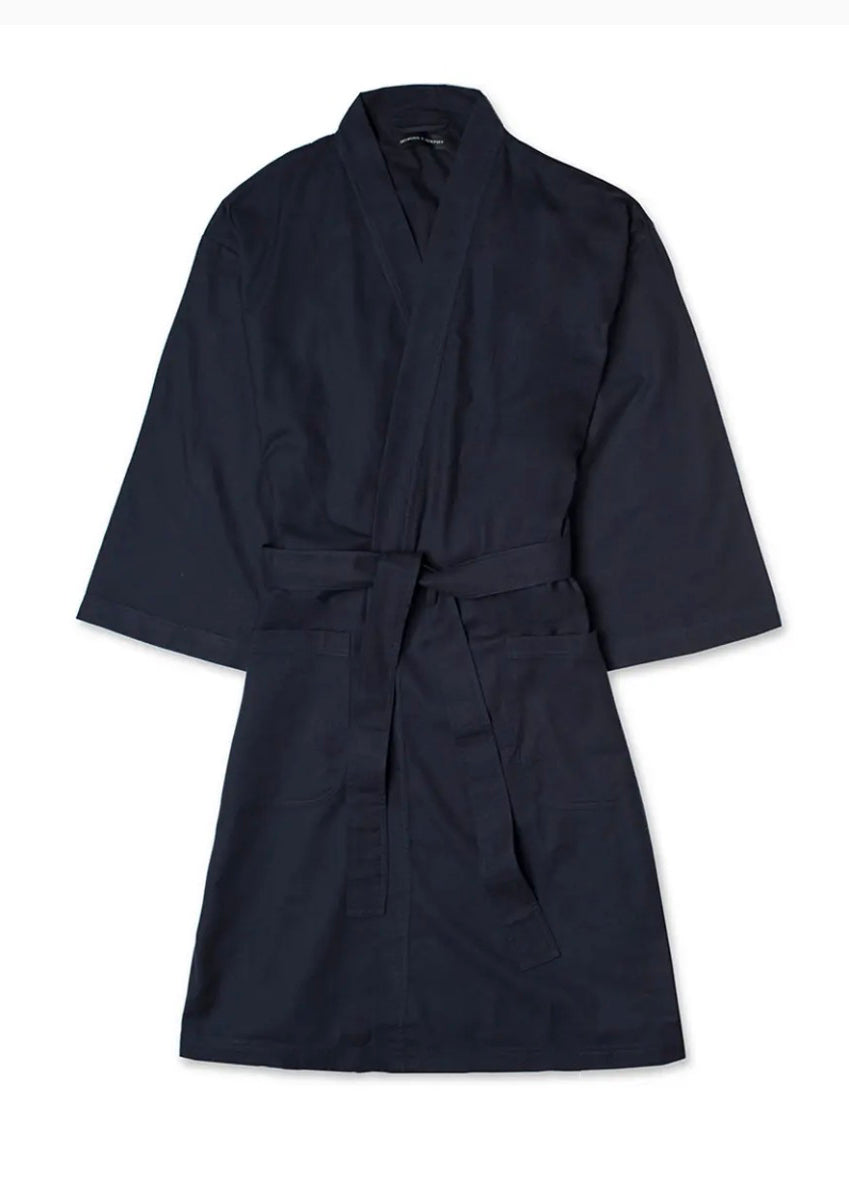 Desmond & Dempsey - Navy Brushed Cotton Men's Wrap Robe