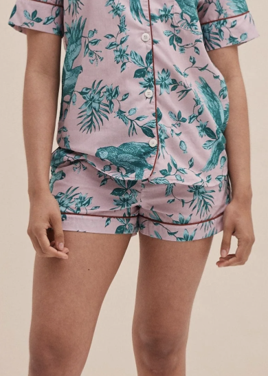 Desmond & Dempsey - Bromley Parrot Pyjama Shorts - Size XS