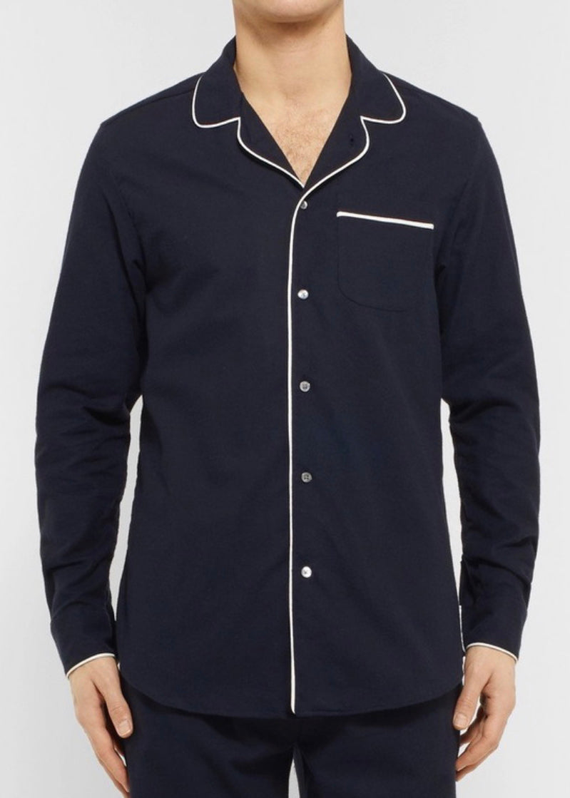 Desmond & Dempsey - Navy Brushed Cotton Men's Pyjama Shirt - Size M