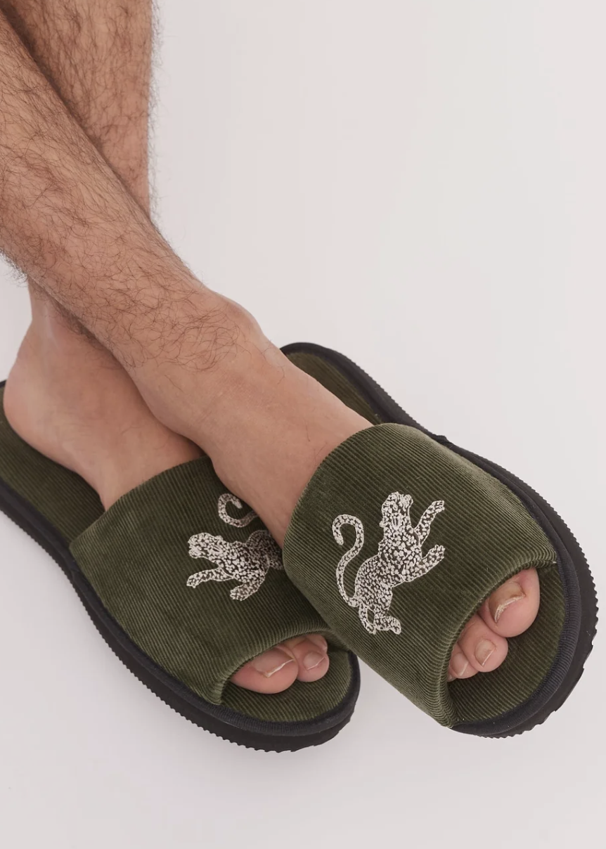 Desmond & Dempsey - JAG GREEN CORDUROY Slippers