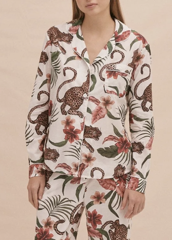Desmond & Dempsey - SOLEIA LEOPARD CREAM Pyjama Shirt - Size L