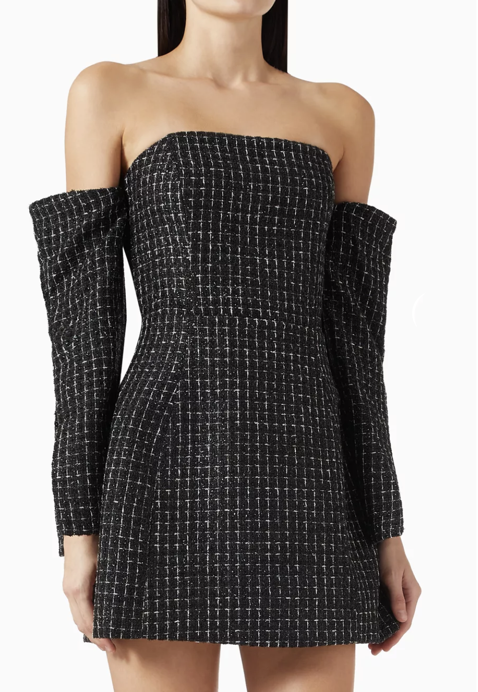 Elliatt Off-shoulder Mini Dress in Tweed - Black Size S/UK8