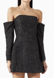 Elliatt Off-shoulder Mini Dress in Tweed - Black Size S/UK8