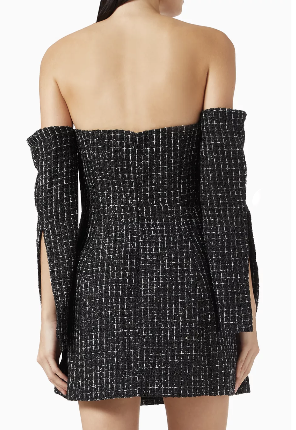 Elliatt Off-shoulder Mini Dress in Tweed - Black Size S/UK8