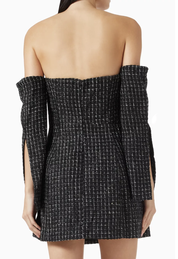 Elliatt Off-shoulder Mini Dress in Tweed - Black Size S/UK8
