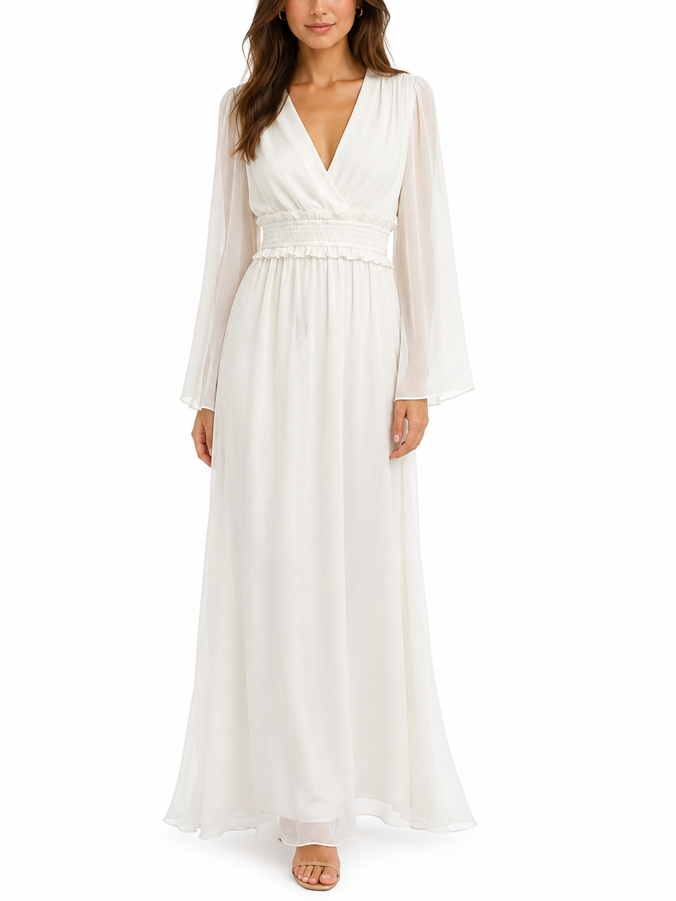 Elliatt Poppy Long Sleeve Gown - White Size S/UK8