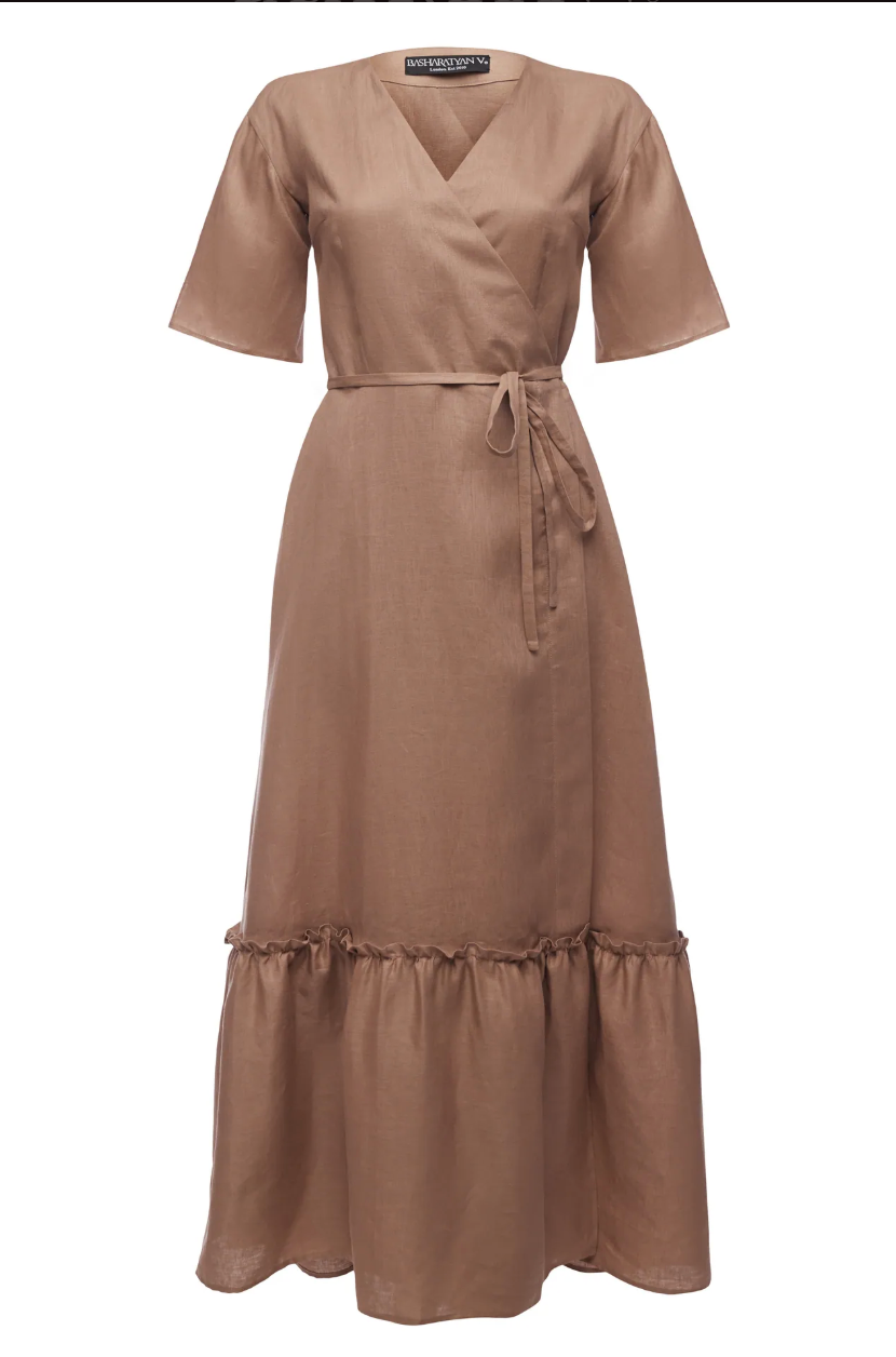 Linen Maxi Wrap Dress - Size M
