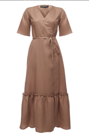 Linen Maxi Wrap Dress - Size M